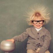 photo, kid with glasses with static hair sticking out