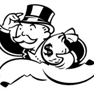 graphic of Monopoly banker, B/W illustration